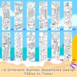 Haooryx DIY Summer Bookmarks Bulk - 75Pcs Kids' Color Your Own DIY Coloring Blank Bookmarks Summer Theme Book Marks for Teacher Student School Rewards Prizes Paper Art Craft Kit Party Gift Bag Fillers