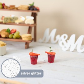 MATANA 600 Clear Plastic Shot Glasses with Silver Glitter, 30ml - Gold Jelly Shots, Jello & Tequila Shots, Sample Tasting Cups - Birthdays, Weddings, BBQ, Parties - Sturdy & Reusable