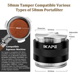 IKAPE Coffee Products, 58mm Coffee Distributor & Hand Tamper, Adjustable Depth Espresso Distributor Fits All 58mm Espresso Portafilter, Compatible with Rancilio, Gaggia Portafilter (Black)