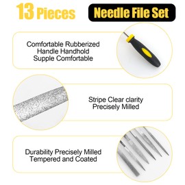smtfcty File Set 13-Piece File Set Metal and Wood with Storage Bag Including Needle Files, Key Files, Diamond Files, Wire Brush Suitable for Universal Roughing and Finishing Work