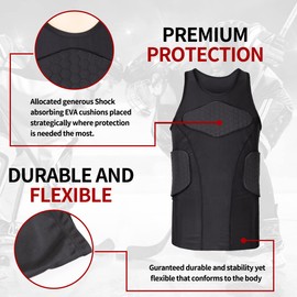 DGYAO Rugby Padded Compression Vest Sleeveless Shirt Chest Rib Back Protective Top For Men Big Boys-L