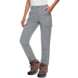 MAGCOMSEN Women's Waterproof Ski Snow Softshell Pants Insulated Winter Hiking Fleece Lined Pants Outdoor Hunting Light Grey, S