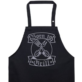 EXPRESS-STICKEREI Barbecue Apron with Saying Funny Cooking Apron BBQ Apron for Women / Men with Embroidered Saying Adjustable Bib Apron Kitchen Apron Gift BBQ Father's Day, Born to Grill BBQ Apron