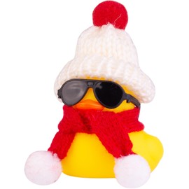 MuMyer Christmas Rubber Ducks Toys Car Ornaments Yellow Duck Car Dashboard Decorations with Mini Beanie Hat Scarf and Sunglasses for Winner Home Christmas Decor, 2 Inches(E7)