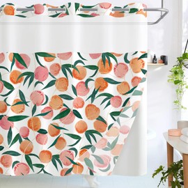 Lifeel No Hook Shower Curtain with Snap in Liner, Peach Allover Fruits Cute Curtains Set with Waterproof Inner Liner for Bathroom, Peachy Pink 72×74 Inches