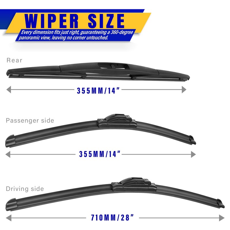 3 wipers Replacement for 2009-2020 Honda Fit, Windshield Wiper Blades