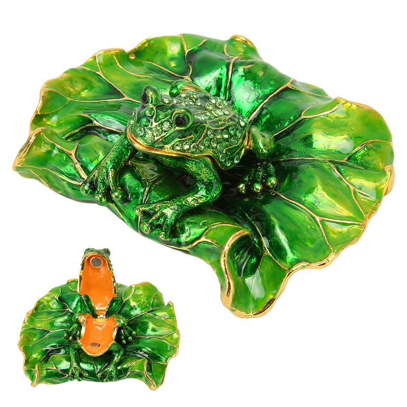 Lotus Leaf Frog Jewelry Box Hand Painted Innovative Metal Jewelry