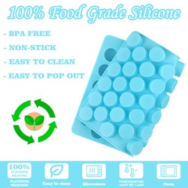 Sakolla Round Candy Molds Silicone, 220 Cavities Mini Cylinder Molds for Chocolate, Hard Candy, Gummy, Ganache, Ice Cubes, Set of 4 with 2 Droppers