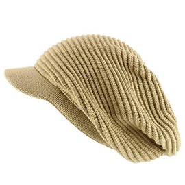 Armycrew Deep Crown Slouchy 100% Cotton RGY Rasta Visored Beanie Hat - Beige