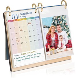 ZEEYUAN 4x6 Desktop Flip Photo Album and 2026 Desk Calendar, Small Desk Calendar Jan 2026-Jun 2027 with Notepads, 4x6 Flip Photo Album on Standing 40 Pockets