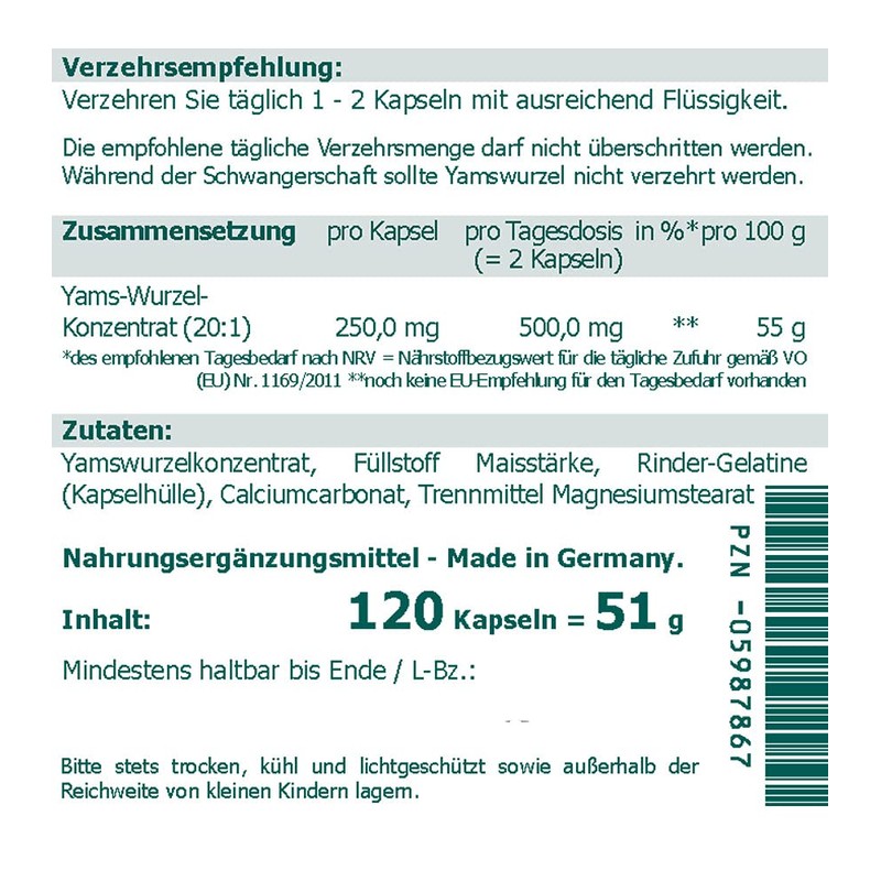 Yamswurzel Wild Yam 250 mg Capsules Pack of 120