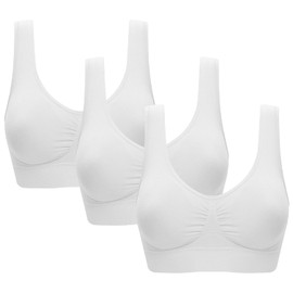 Jamron Womens 3 Pack Seamless Wirefree Comfy Everyday Bralettes Sports Yoga Sleep Bras with Removable Pads White + White + White XXL