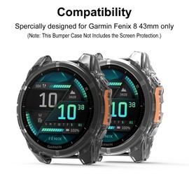 SumRioo [2 Pieces] Protective Case Cover Compatible with Garmin Fenix 8 43mm, TPU [Shockproof] [Scratch-Resistant] Protective Case Cover Shell for Garmin Fenix 8 43mm, Black&Transparent