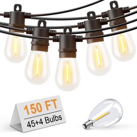 Svater Outdoor String Lights 150 FT, Patio Lights Waterproof IP65 with 49 pcs Shatterproof LED Bulbs, Commercial Grade ETL-Listed Dimmable Outside Market Bistro Backyard Cafe Lights, Warm White