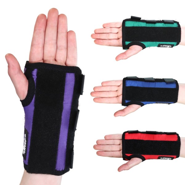 SOLACE BRACING Kids Wrist Brace 4 Fun Colours Injuries and More Purple - Small - Left Hand