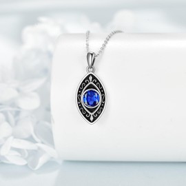 TIGER RIDER Evil Eye 925 Sterling Silver Necklace Vintage Sapphire Pendant Luck Jewelry Gift for Women Birthday Christmas