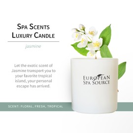 European Spa Source Jasmine Luxury Candle for Aromatherapy, Soy Wax Candle, Hand Poured, at Home Spa Experience Promoting Relaxation, 45 Hours of Burn Time