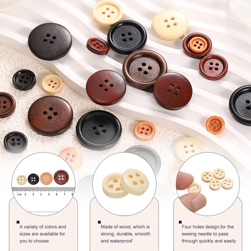 sourcing map 10pcs 16L Wooden Sewing Button 3/8"(10mm) 4 Holes