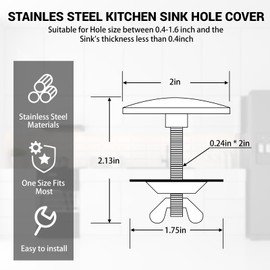 LEIFIDE 2 Pcs 2 Inch Kitchen Sink Hole Cover Faucet Hole Cover Stainless Steel Kitchen Sink Tap Hole Plate Stopper Cover Blanking Metal Plug (Polished Chrome)