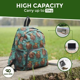 ECO CHIC Lightweight Foldable Water Resistant Mini Backpack Folds Into Pouch for Storage (Wales Montage Blue)