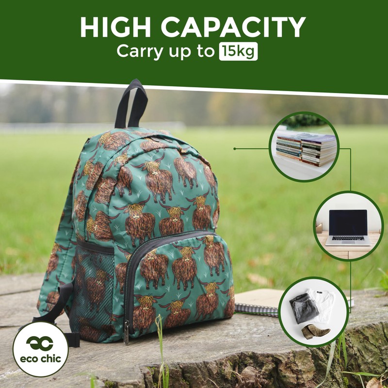 ECO CHIC Lightweight Foldable Water Resistant Mini Backpack Folds Into