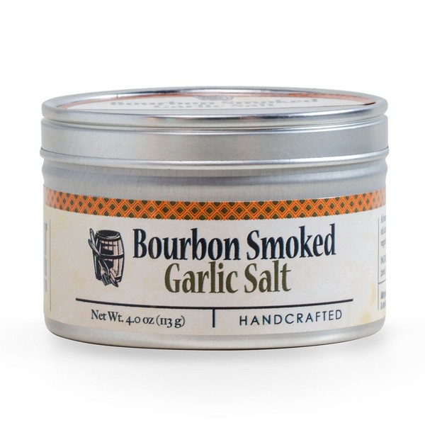 Garlic Salt - Handcrafted Bourbon Smoked Salt Blended with Garlic - 4 Ounce Tin