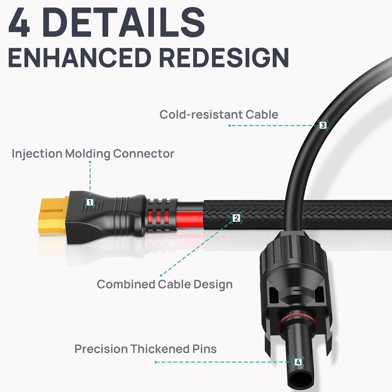 Naponal 12AWG-20ft Advanced Solar to XT60 Charging Cable,Redesign Solar Panel