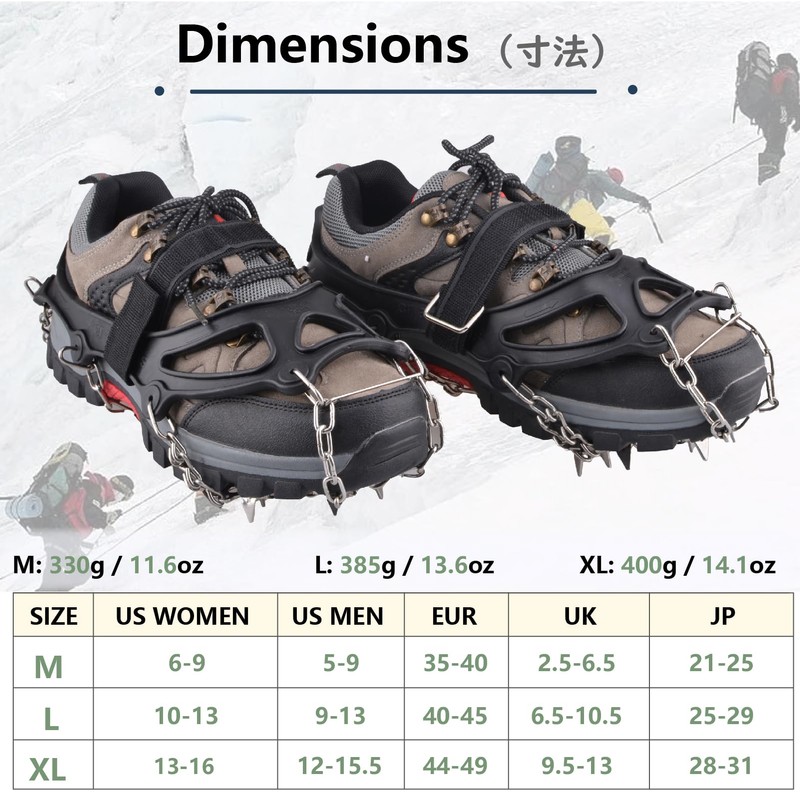 JEELAD Crampons, 24 Prong Chain Spike, Kanjiki, 201 Stainless Steel,
