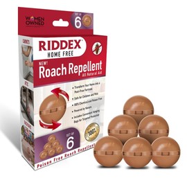 Riddex Roach Deterrent Spheres – Plant-Based Formula with Essential Oils, 6-Pack with Sachets for Indoor Use – Safe for Homes with Pets and Kids