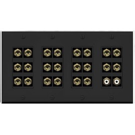 RiteAV 11.2 Surround Sound Speaker 22 Banana Port Wall Plate w/2 x RCA Female Connectors - 4 Gang [Black]