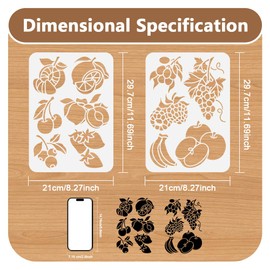 DOODLREAM 2pcs 29.7 x 21cm Fruit Wall Stencil Templates, Orange Peach Cherry Reusable Plastic Stencil for Painting on Wood Floor Tile Fabric Glass Furniture, Lemon Grape DIY Home Decor Template