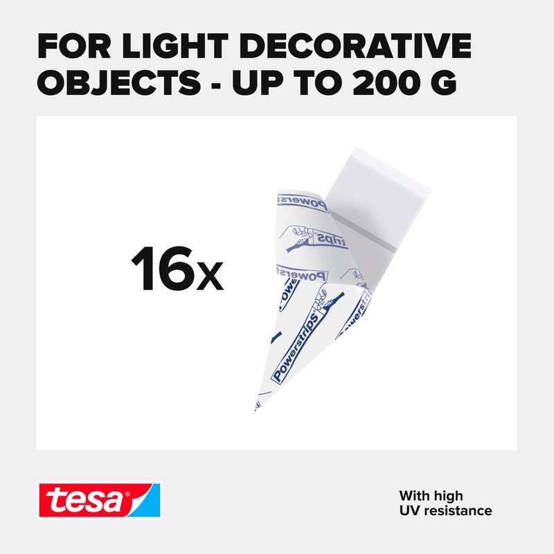 tesa POWERSTRIPS Deco 16x, Transparent, 58800-00012-03