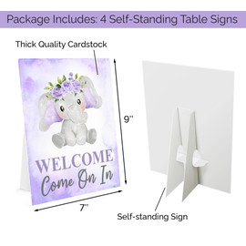 80 Pcs Purple Elephant Baby Shower Decorations Girl Party - 4 Table Centerpieces Welcome Sign, 36 Elephant Cupcake Toppers, 40 Thank You Stickers