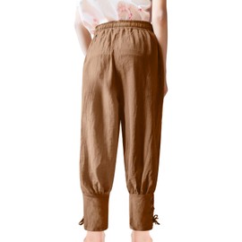 Prebene - Pantalones renacentistas medievales para niños, pantalones piratas con bandas al tobillo, pantalones de Halloween para cosplay a rayas, Marrón, X-Small