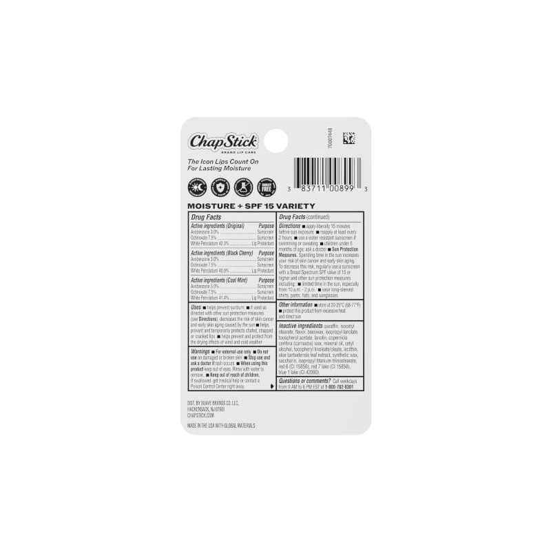 Chapstick Lip Moisturizer (Original, Cool Mint & Black Cherry Flavors,