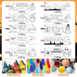Deorfuy 100PCS DIY Coloring Halloween Bookmarks, Color Your Own Trick or Treat Bookmarks for Kids, Happy Halloween Art Craft Activities Favors Prize for Party Home Classroom