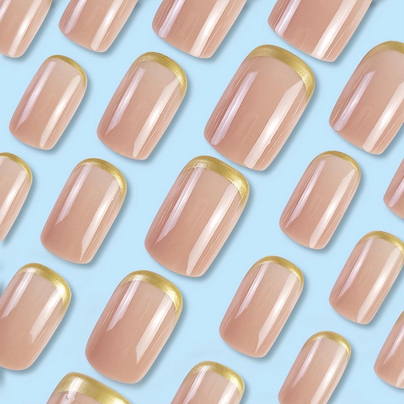 MISUD Short Press on Nails Square Fake Nails Glossy Glue