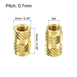 sourcing map Knurled Insert Nuts, 80Pcs M4 x 10mm L x 6mm OD 3D Printing Brass Nuts Female Threaded Inserts Brass Heat Set Insert Embedment Nut
