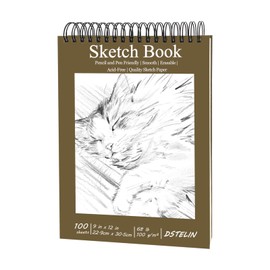 DSTELIN 9x12 Inch Artistic Sketchbook, Top Spiral Bound, 100gsm Sketch Paper, Dark Brown Hard Cover, 100 Sheets for Drawing and Painting