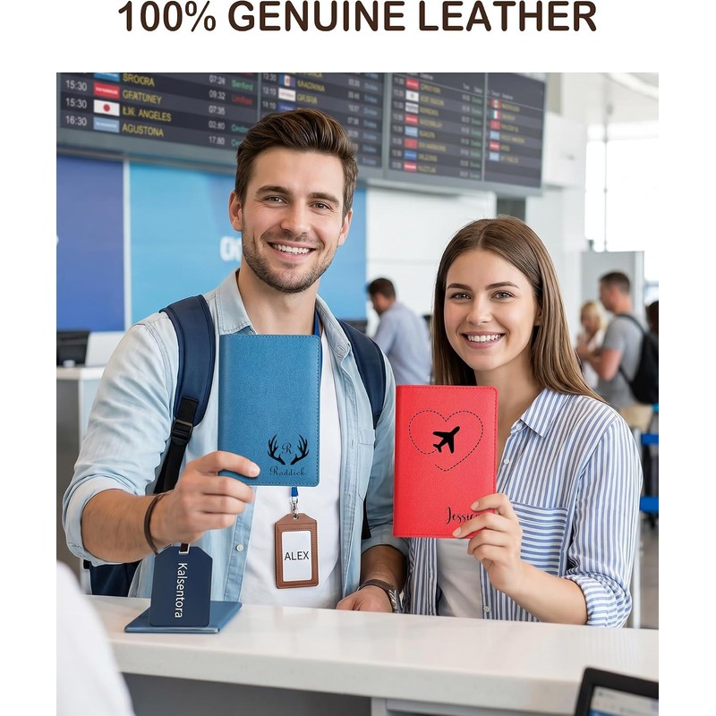 Portapasaportes Piel Genuina Personalizado RFID Regalo de Viaje