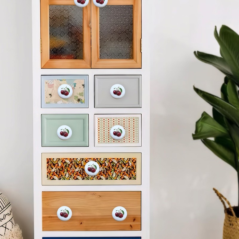 Lasyman 8 Pack Round Cabinet Knob1.5 Cherries Fruit Ceramic Rustic