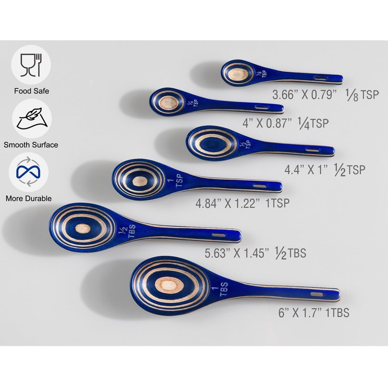 Measuring Spoons, 6pcs Durable Pakkawood Measuring Spoons Set Includes Teaspoon