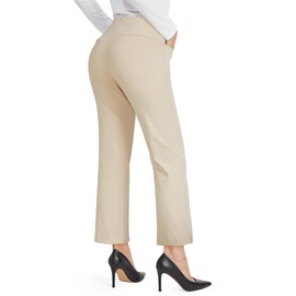 G4Free Women's Flare Yoga Pants with Pockets Bootcut Dress Pants Stretchy Work Pants High Waist Business Casual 4 Way Stretch (Khaki-1,M,27")