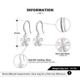 925 Silver Earrings with Sparkling Gemstone Cat's Eye Hanging, Flower Earrings for Women, Girls, Sterling Silver Flowers, Sterling Silver