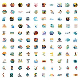 Surf & Wave Stickers 100 Pack Laptop Stickers,Ocean Vinyl Waterproof Stickers for Water Bottles Skateboard Scrapbook Bike Computer,Phone,-Graffiti Stickers Pack for Teens Girls Kids