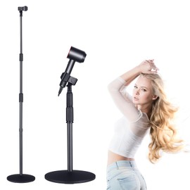 TAYUQEE Hands Free Hair Dryer Stand Holder 59in/150cm Height Adjustable Heavy Duty Blower Floor Stand Holder, 180 Degrees Rotatable Countertop Stand Holder with Heavy Base with Heavy Base