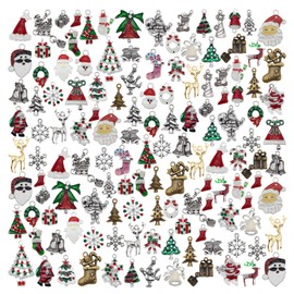 GraceAngie 60 Pieces Christmas Charms Assorted Silver Plated Christmas Enamel Pendants Accessory for Xmas Party Necklace Bracelet Earring DIY Supplies