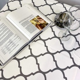 First Choice Vinyls Alux Vinyl Tablecloth Flannel Backed - Damascus White and Silver - Indoor Outdoor - Wipeable - Waterproof (55in x 70in Rectangle)