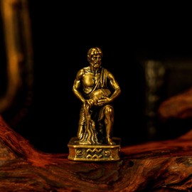 CHOVY Aquarius - Escultura del zodiaco de latón portador de agua - Figura retro 100% sólida hecha a mano, computadora de astrología única y decoración de estante