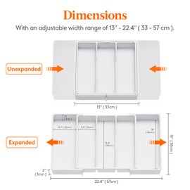 Lifewit Utensil Organizer for Kitchen Drawers, Expandable Cooking Utensil Tray, Adjustable Cutlery Silverware Flatware Holder, Plastic Kitchen Spatula Tools and Gadgets Storage Divider, 2 Pack, White